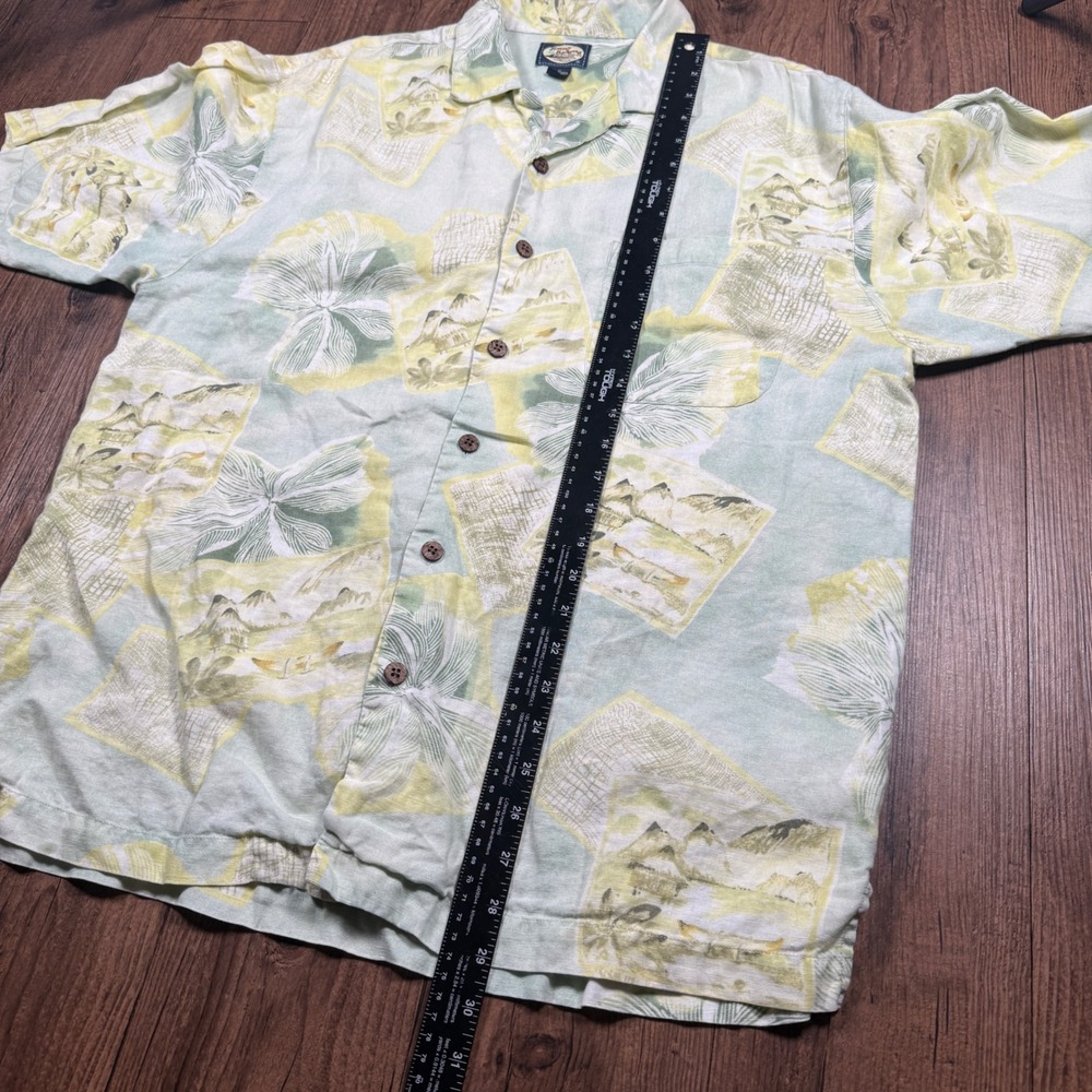 Tommy Bahama Linen Camp Shirt Mens M Green Yellow Tropical Island Loop Collar - Picture 6 of 8